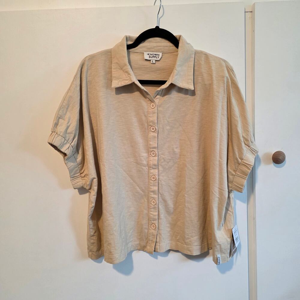 Known Supply 100% Cotton Alora Top Size Large w/ Oversized Fit in Color Pearl 🤍